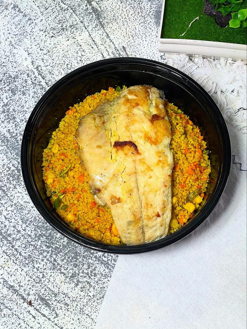Stir fry couscous/ Pan seared white fish fillet