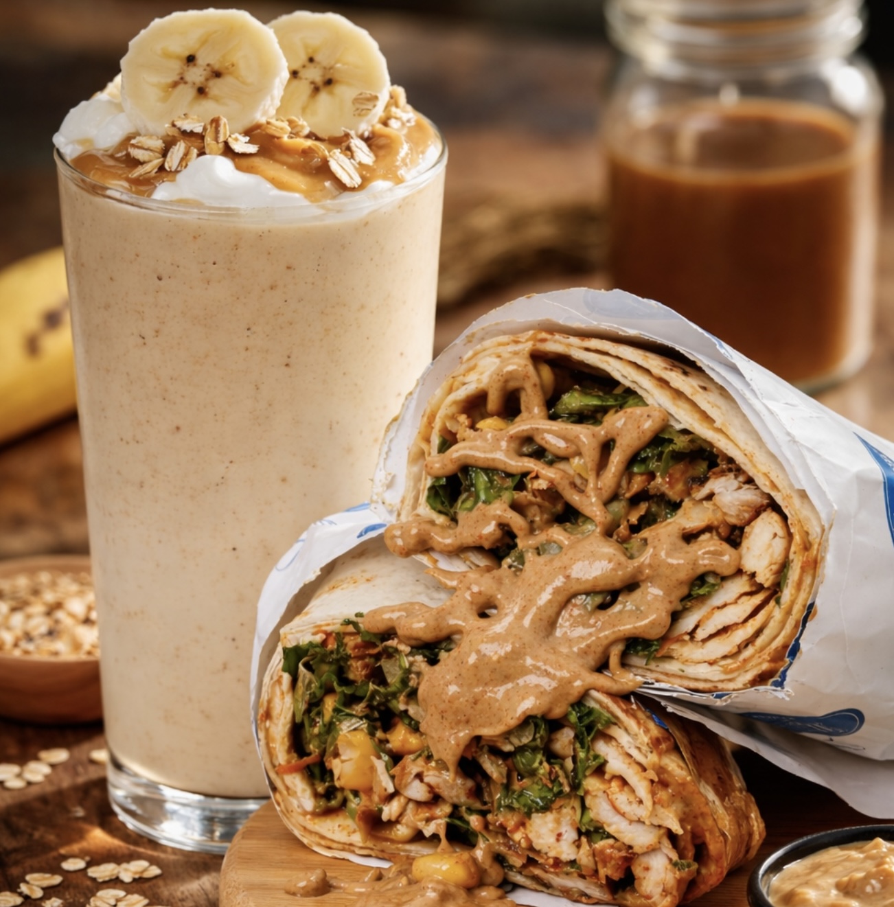 Suhoor Meal (Ramadan)Chicken wrap x gains shake smoothie combo
