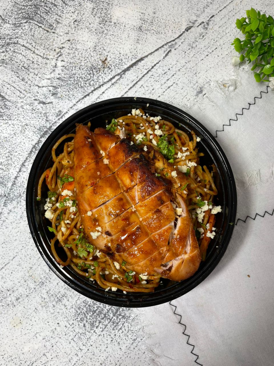 Jollof whole grain pasta/ Honey glazed chicken breast