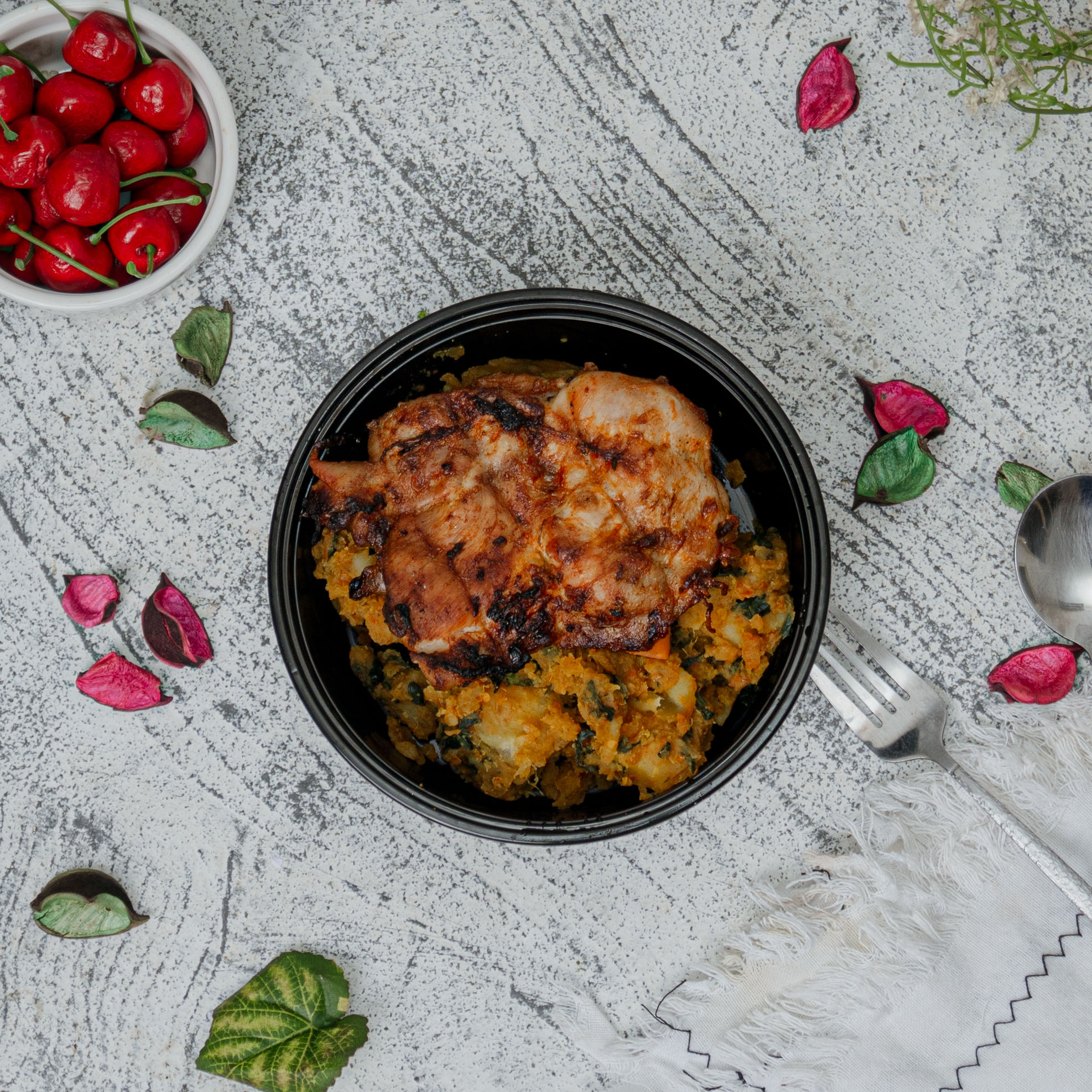Oil-less sweet potatoes/ boneless thighs