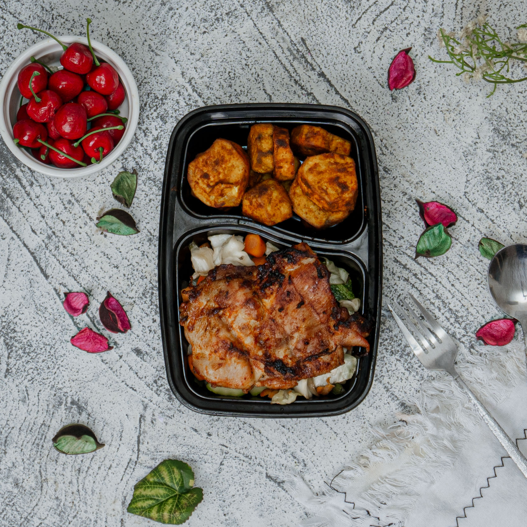 Baked Sweet Potatoes with Boneless Chicken Thighs & Sautéed Vegetables